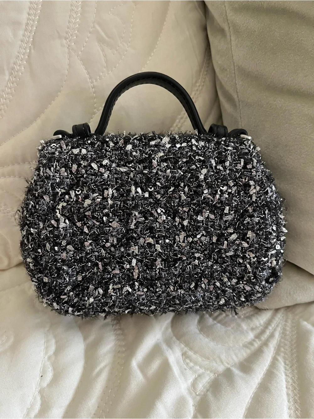 Tory Burch Black & Silver Tweed Mini Satchel